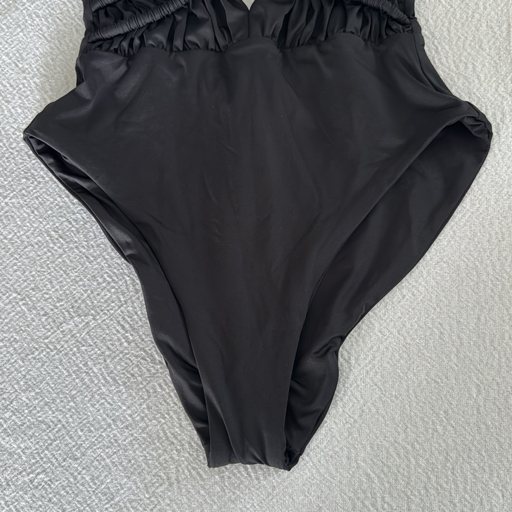 BECCA Color Code Shirred Front One Piece, Black, Small, $138 - Picture 9 of 12